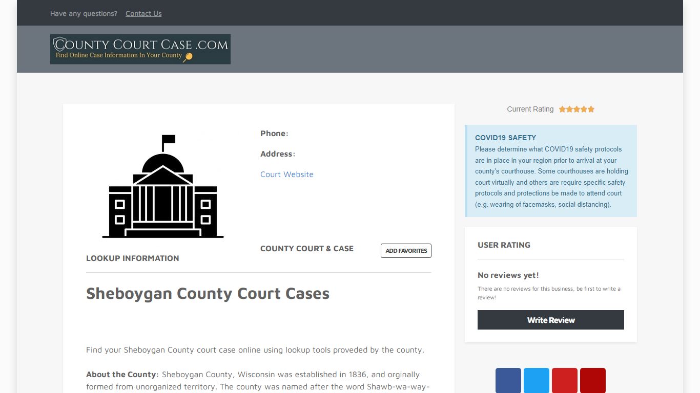 Sheboygan County | County Court Case Search & Lookup | CountyCourtCase ...